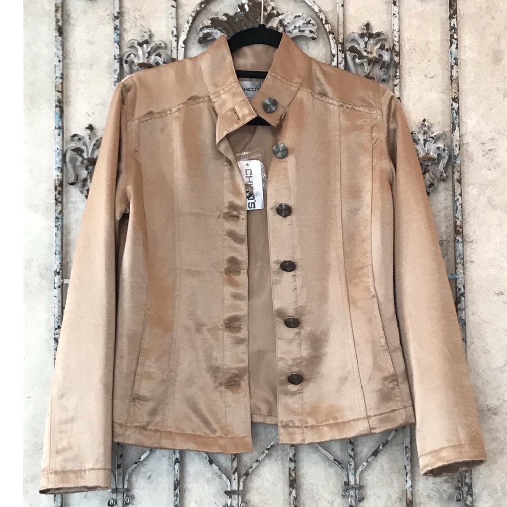 NWT Chico’s satin brushed gold suit jacket!